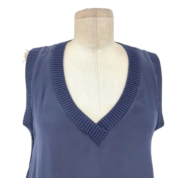 Cinq à Sept Olimpia Tie-Side Sleeveless Silk‎ Tank Top Navy Blue Size Small - Picture 3 of 11
